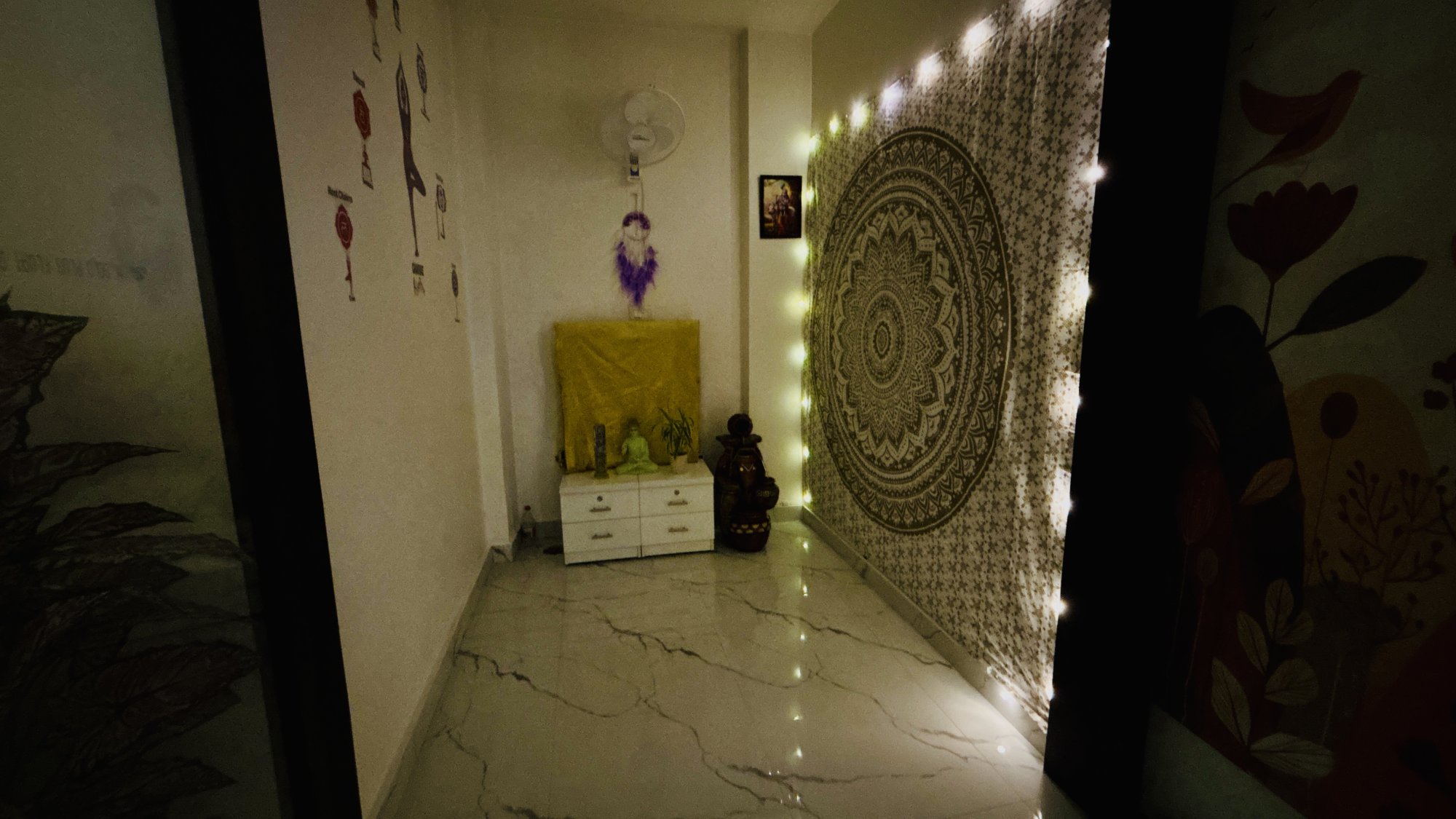 Meditation Sanctuary – Tapestry Backdrop & Spiritual Ambience
