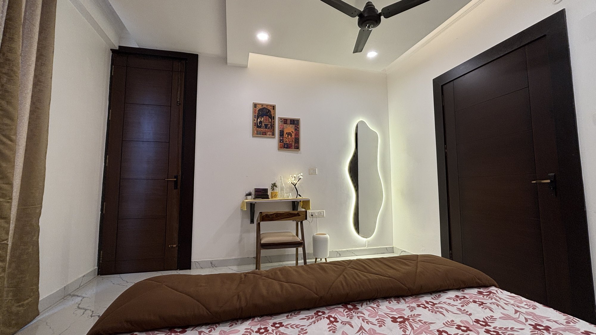 Nawab Chamber – Bedroom Overview with Backlit Vanity Mirror